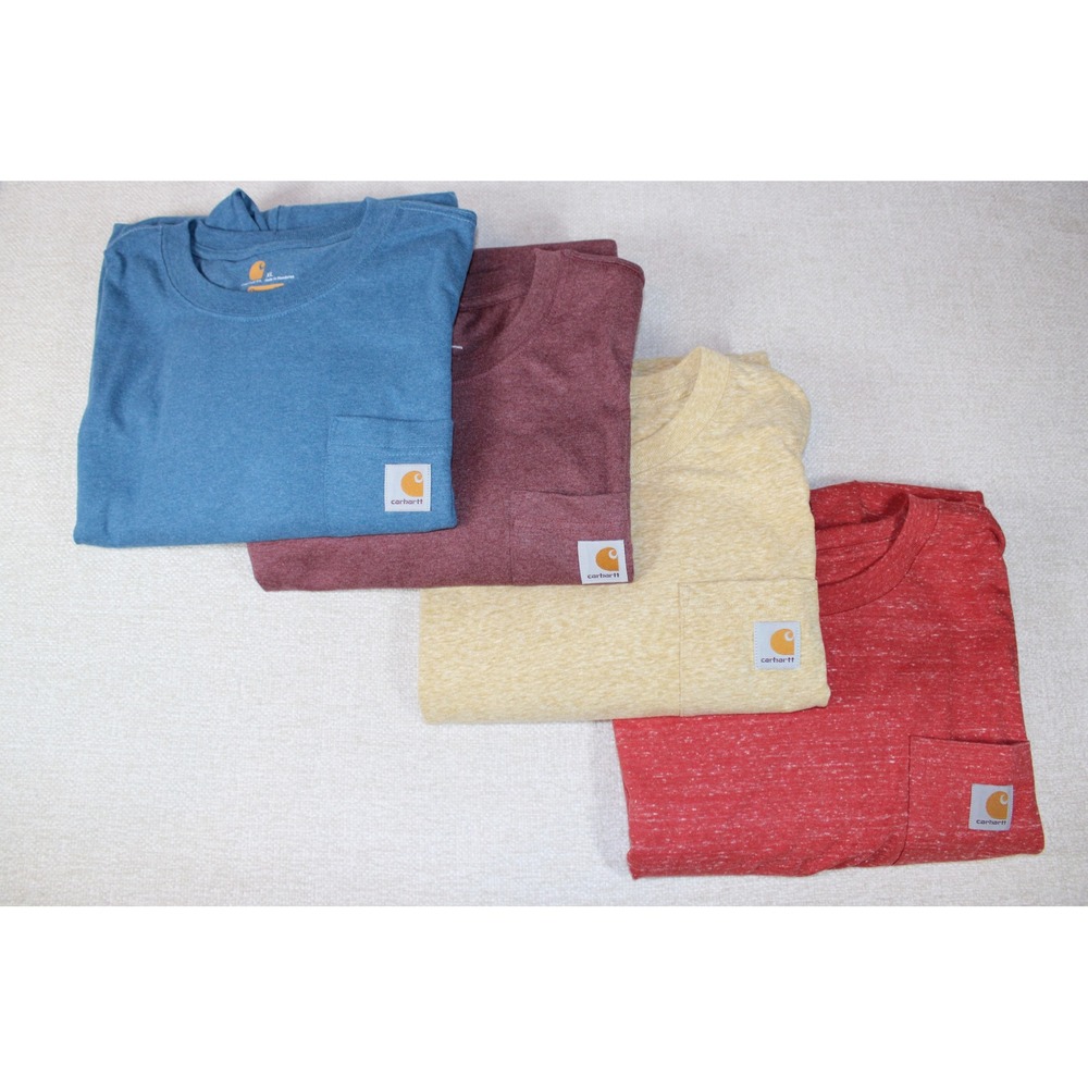 4 Carhartt K87 Pocket T-Shirts Mens XL Original Fit Heather Blue Red Burgundy